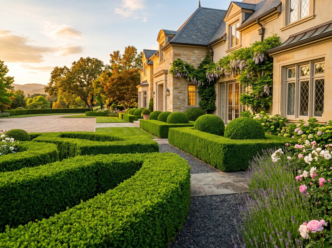 Neatly trimmed hedges
