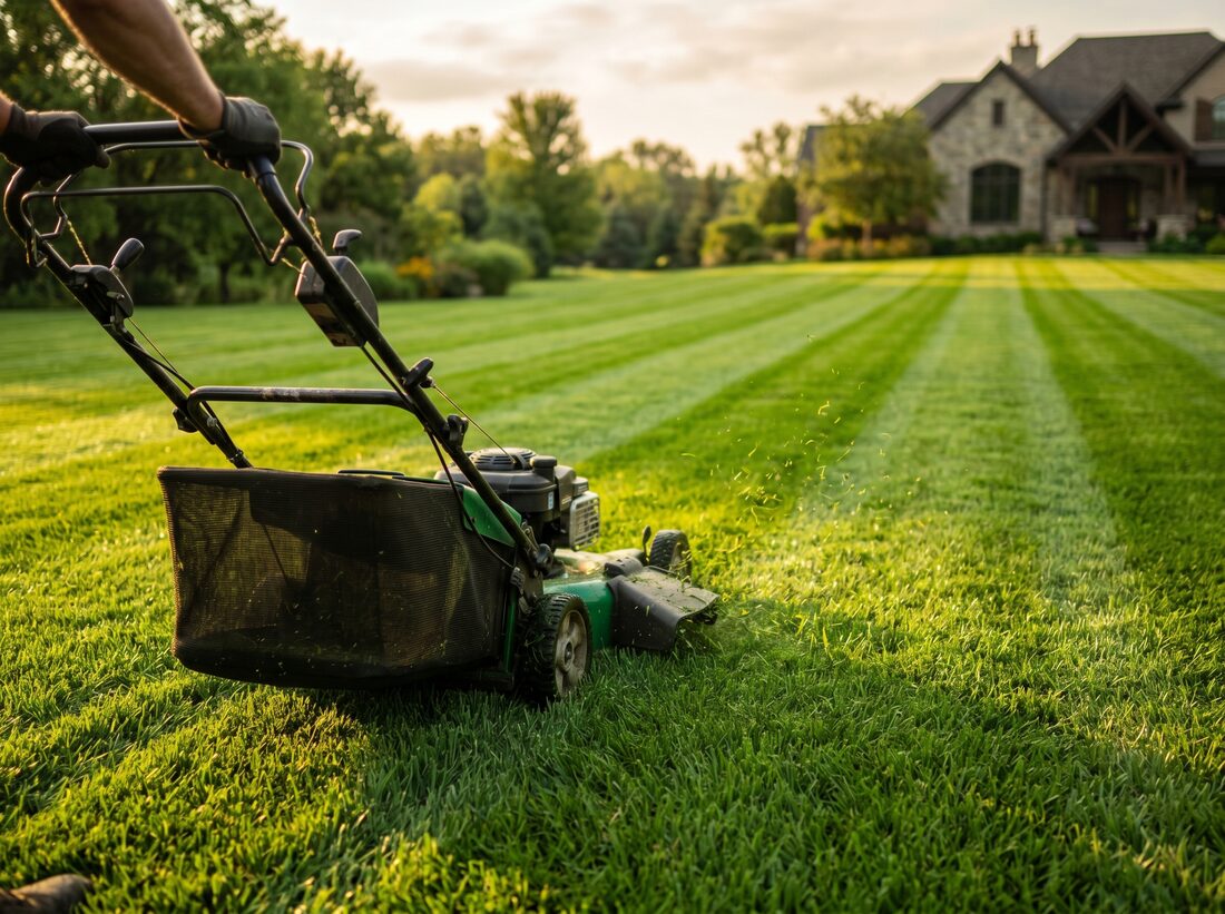 Freshly mowed striped lawn