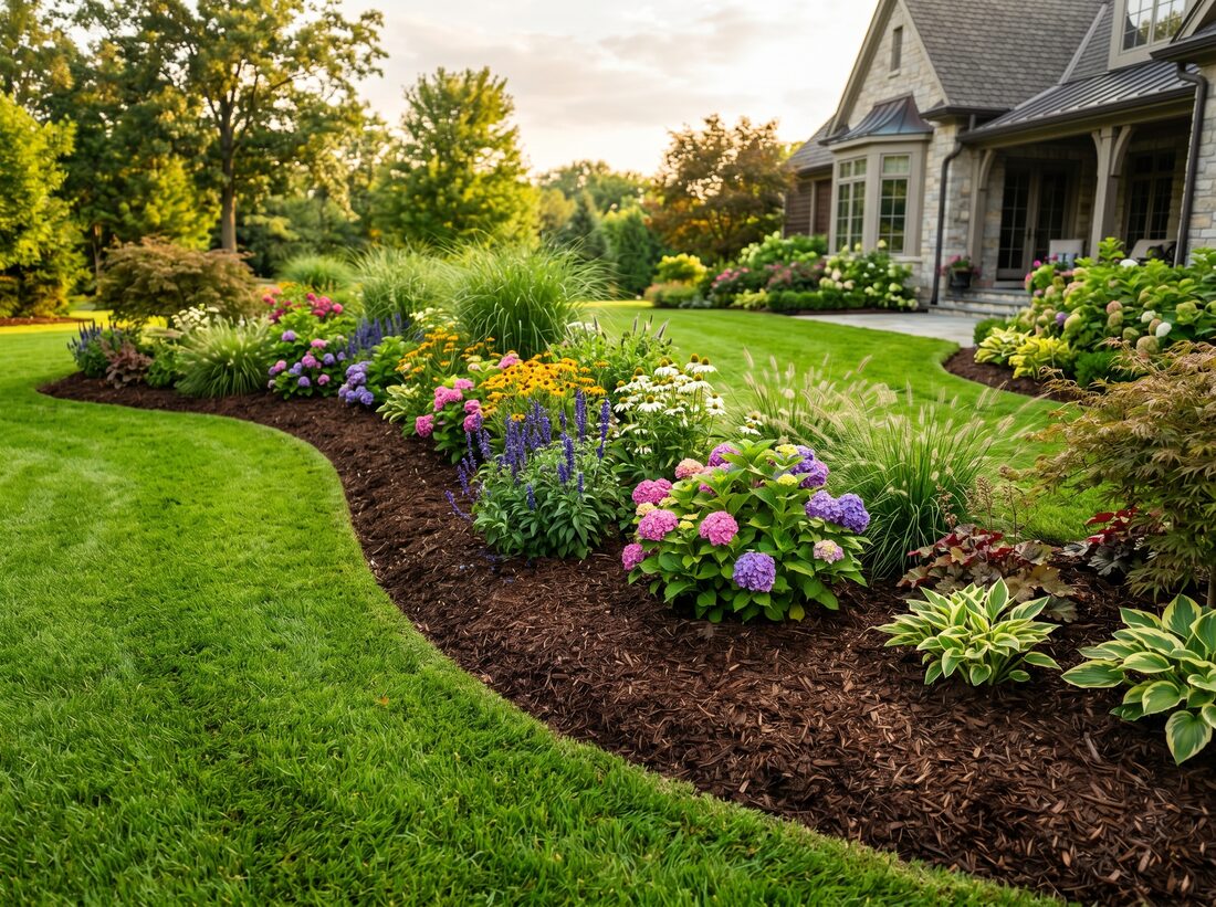 Fresh mulch in garden beds